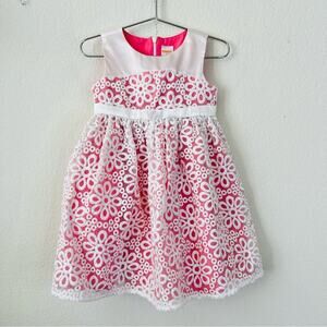 Gymboree white floral embroidered lace satin pink sleeveless dress